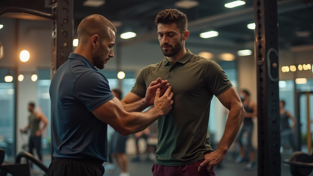 مدرب رياضي يصحح تقنية تمرين العميل ويوضح الحركة الصحيحة